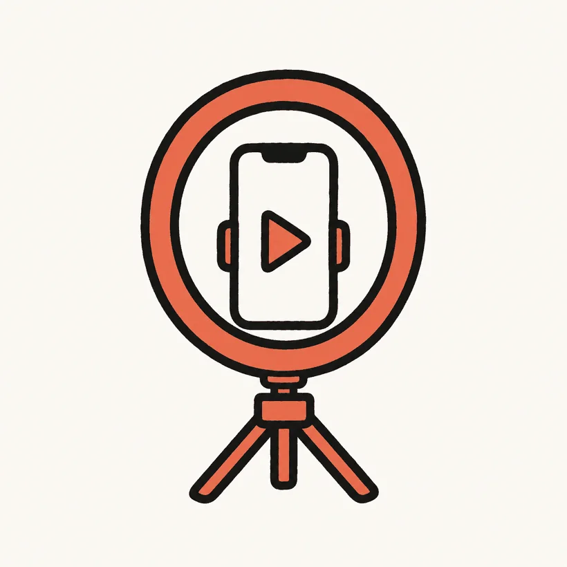 A hand-drawn coral ring light surrounding a phone on a small tripod